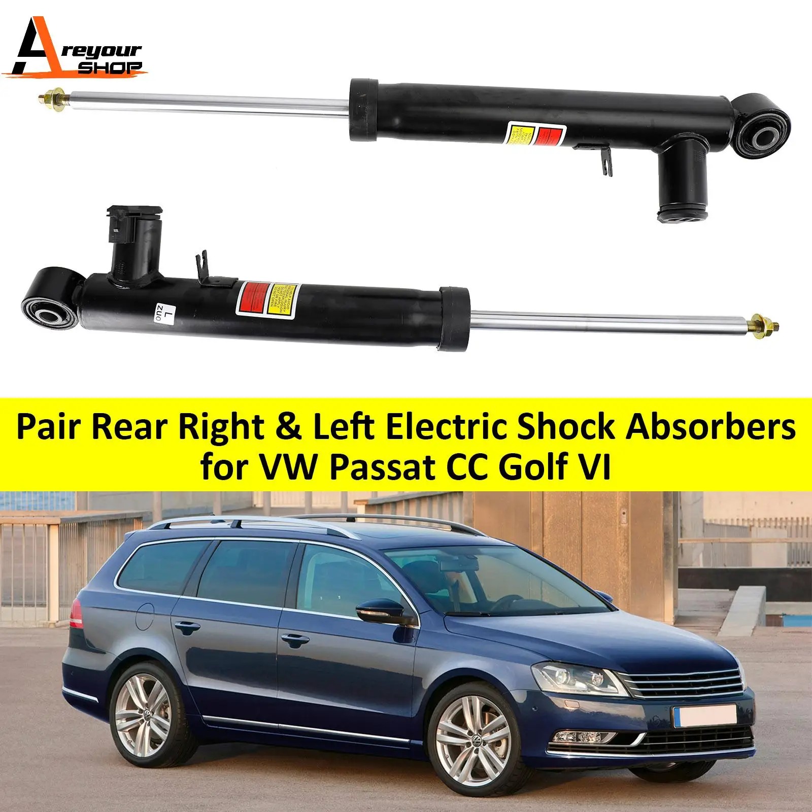 Areyourshop Pair Rear Right & Left Electric Shock Absorbers for VW Passat CC Golf VI