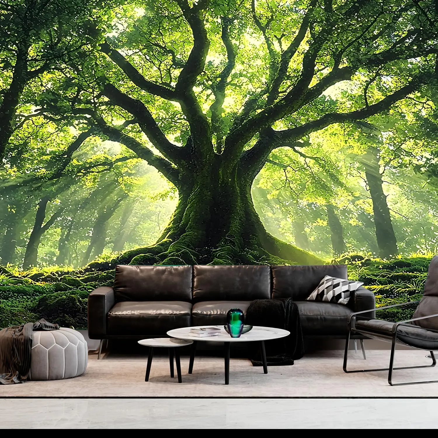 Nature Tapestry Forest Tree Sea Cave Wall Hanging, Stream Through Rainforest Landscape Wall Art Poster for Bedroom Living room
