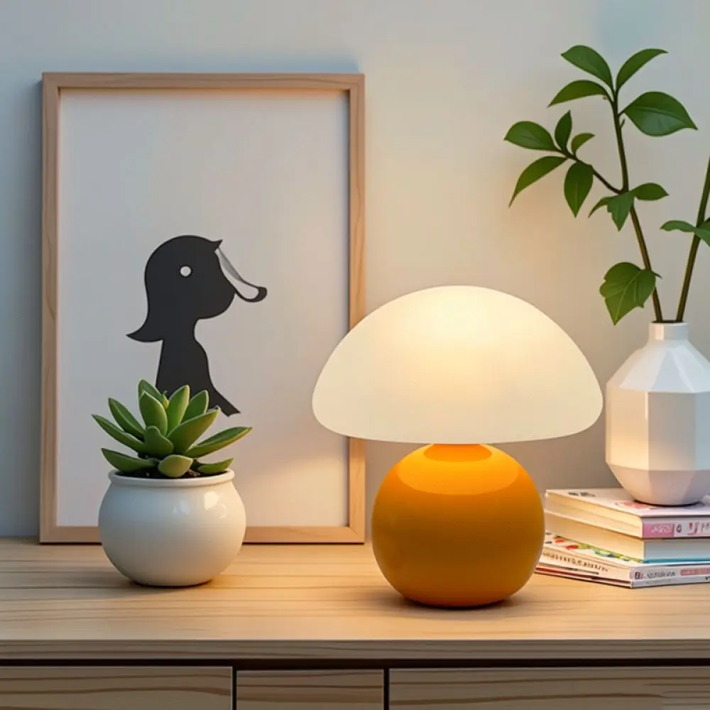 Minimalist Ceramic Mushroom Bedside Lamp Nordic Cream Color Aesthetic Lighting Decorative Night Light For Bedroom