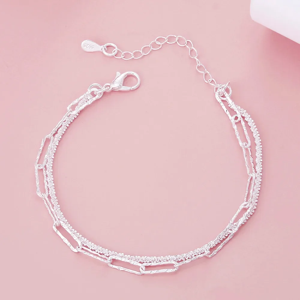 

925 Sterling silver beautiful double chain bracelets for women fashion original party wedding engagement Jewelry holiday gift