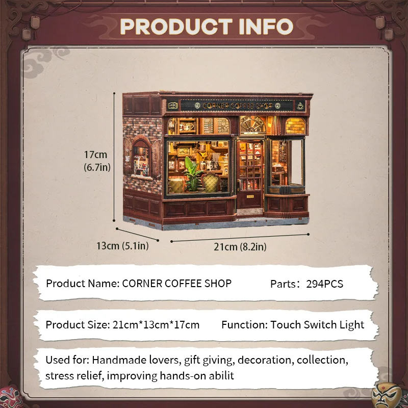 DIY Book Nook Miniature House Kit – Coffee Shop Model with LED Lighting 4
