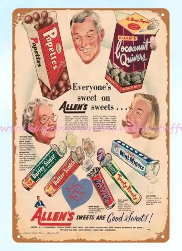 Allens sweets are good sweets food nostalgia metal tin sign retro signs