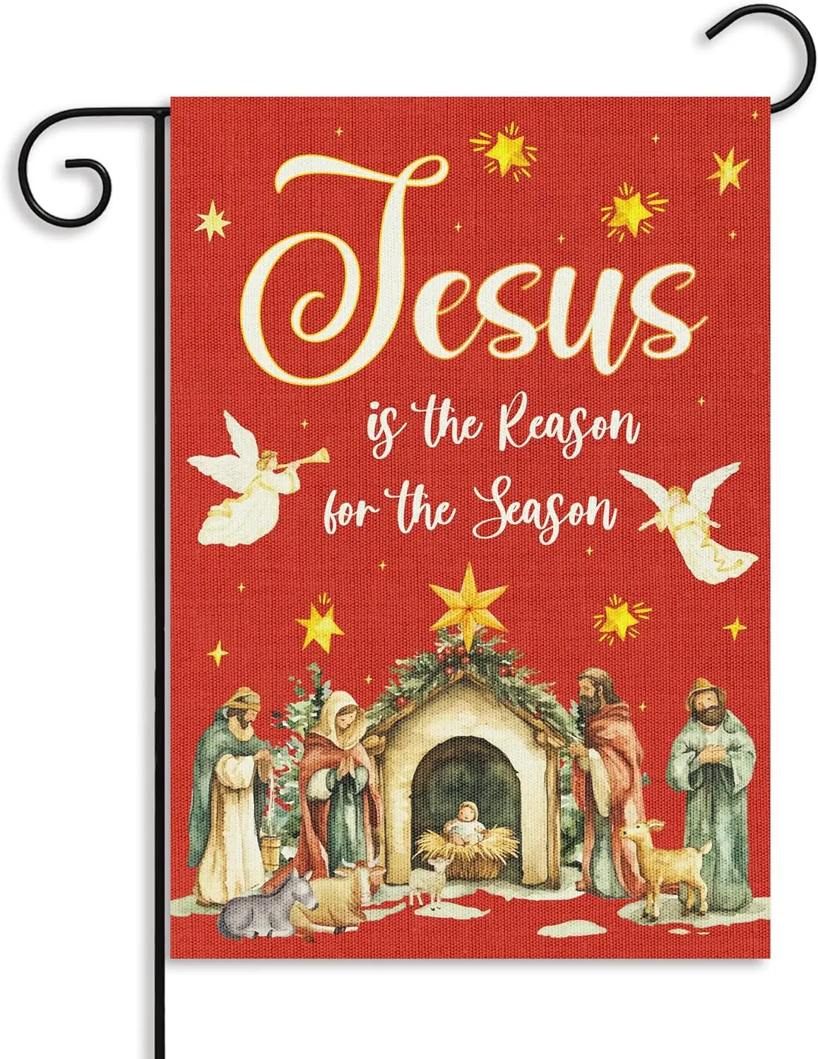 Jesus Is The Reason For The Season Red Garden Flag - Christmas Nativity Linen Flag Religion Vertical Double Sided Burlap Ban EEZ