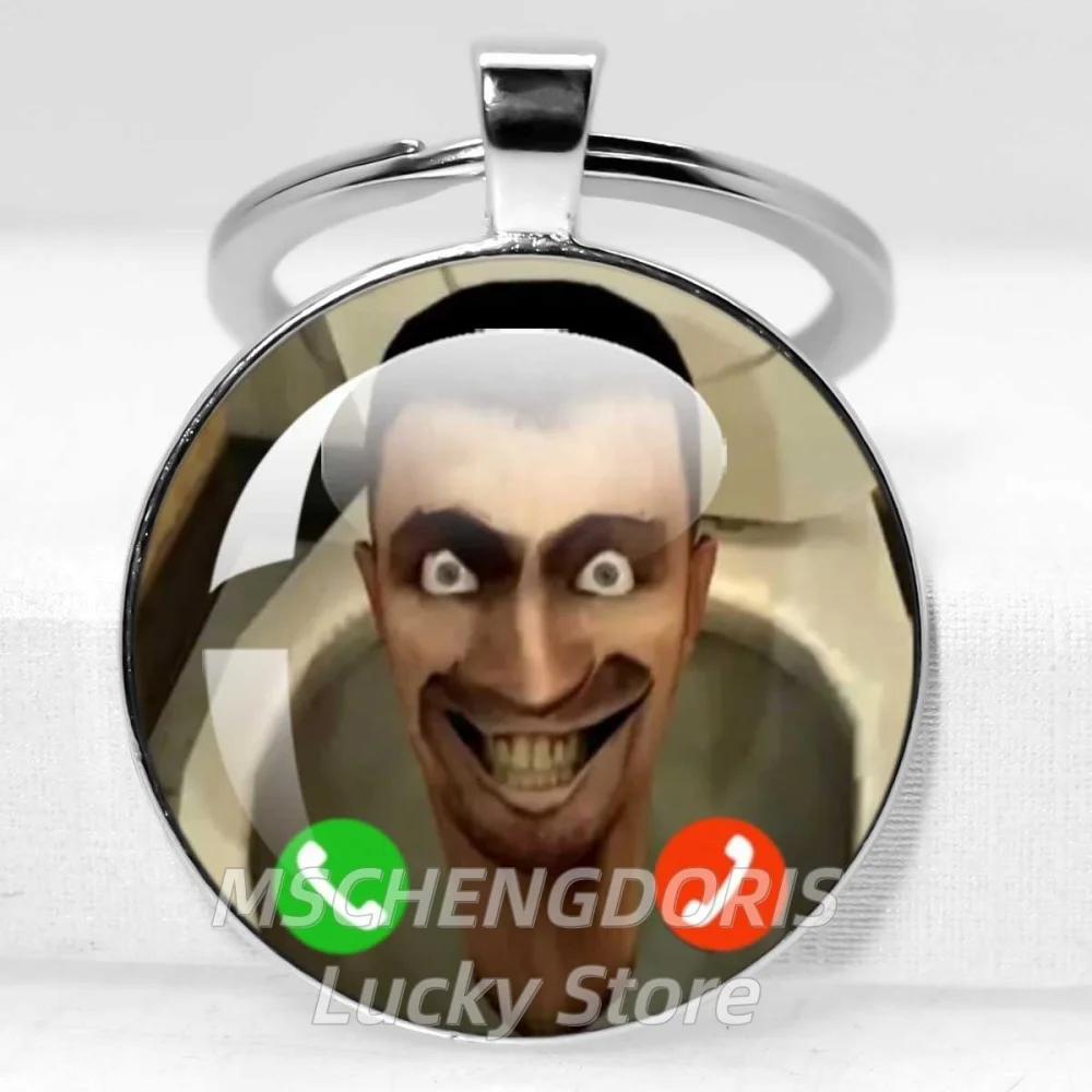 Skibidi Toilet ruft: Anruf annehmen – Humorvolles Meme-Grafik-Meme Glas-Cabochon-Anhänger Schlüsselanhänger Schmuck Geschenke