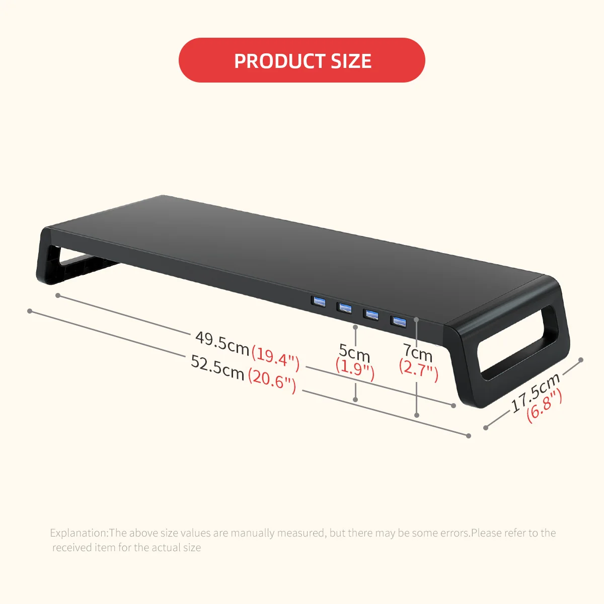 PC Monitor Stand Riser with USB 3.0 Hub Aluminium Alloy Desktop Support Monitor Keyboard Mouse Organizer Assembly Tool Included