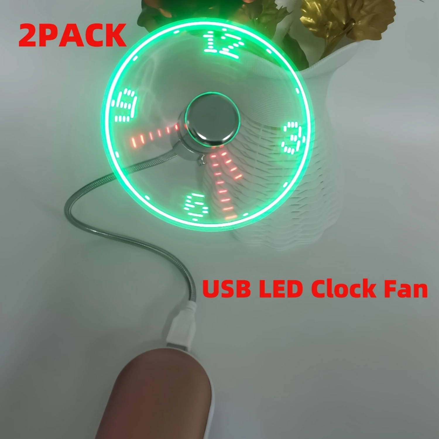 2er-Pack USB-LED-Uhrenventilator, mobiler USB-Echtventilator, Zeitanzeige, 90 mm USB-betrieben, Mini-USB-Ventilator, programmierbarer LED-Anzeigeventilator, Anschluss