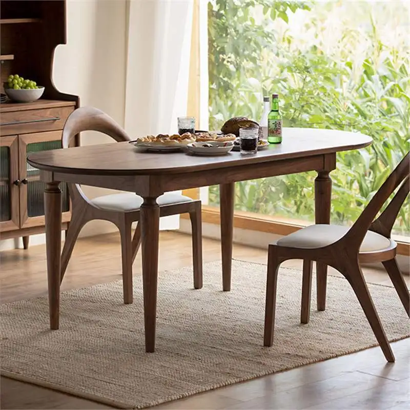 Nordic black walnut all solid wood semi-round dining table foldable table small apartment household minimalist retractable