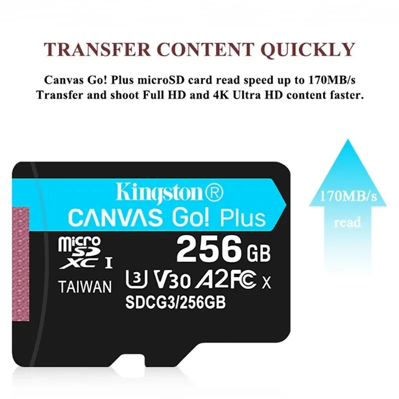 Oryginalne płótno Kingston Go! Plus karta microSD szybka karta pamięci 4K 64GB 128GB 256GB 512GB UHS-1 A2 dla smartfona