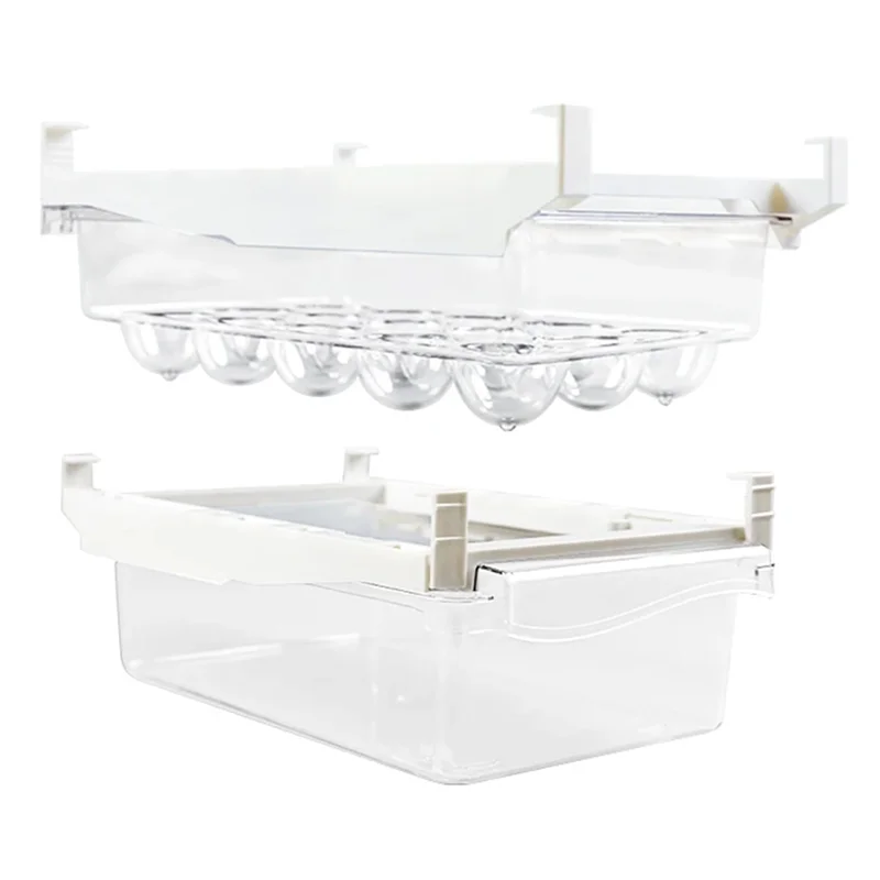 

T99C-Fridge Organizer Set, Under-Shelf Drawer For Fruit, Eggs - Refrigerator Storage Box, Fresh-Keeping Kitchen Organization