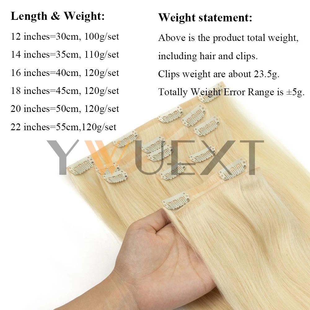 12''-24'' Invisible Clip in Hair Extension Human Hair 100-120G Natural Straight Ins Human Hair 7pcs/set Full Head 8 Colors