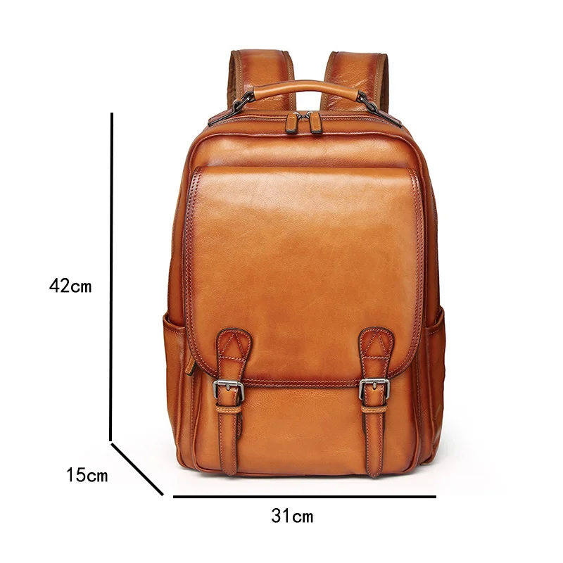 Tree Cream Cowhide Backpack for Men\'s Advanced Head Layer Leather Large Capacity Casual Wearable Trolley Case Computer Bag