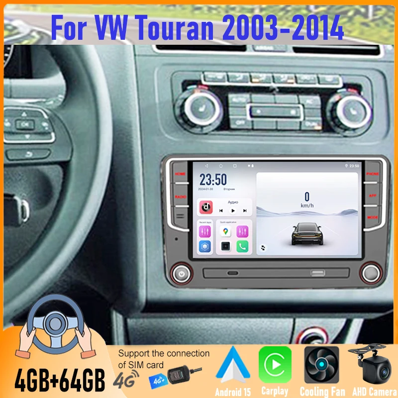 

7'' Android Car Radio For VW Touran 2003-2014 Wireless Apple CarPlay Android Auto GPS WiFi BT FM Head Unit 4GB+64GB