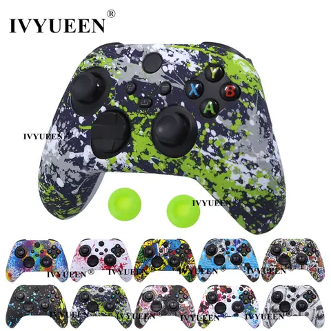 IVYUEEN for XBox Series S X Controller Water Transfer Printing Protective Silicone Case Skin with Thumb Grip