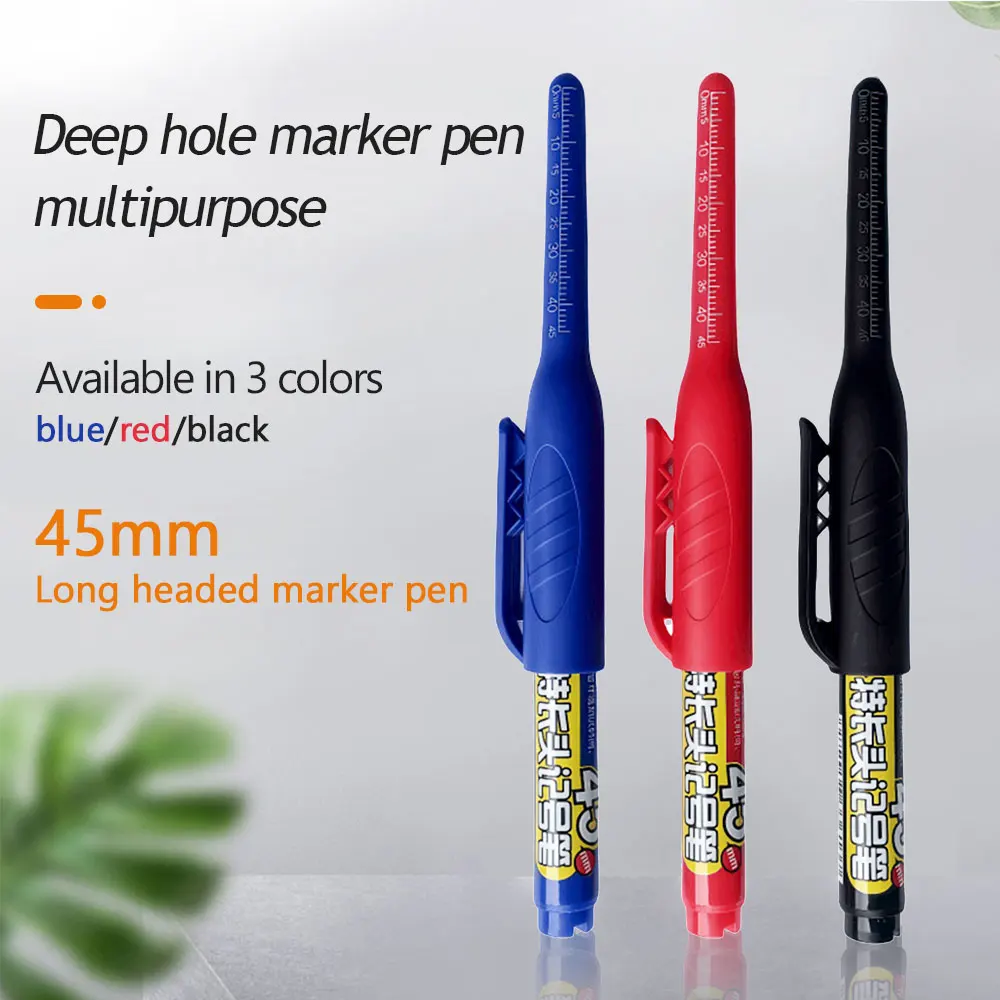 6Pcs/Set 45mm Tip Long Head Marker Pens, With A Pen Cap Woodworking Drilling Marking Pen Can Be Filled, For Deep Hole Marking