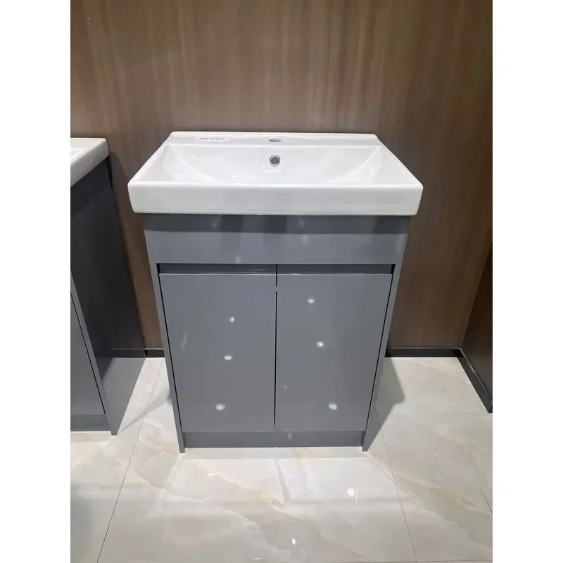 Modern Lacquered Floor to Ceiling Bathroom Sink with Built in Ceramic Basin Waterproof Locker for Hospital Apartments