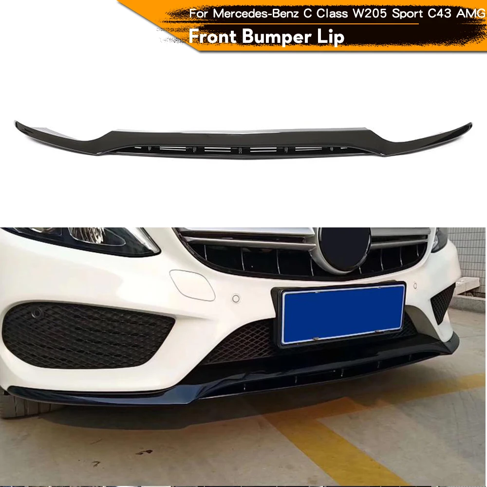 PP Glossy Black Front Bumper Lip Splitters For Mercedes-Benz C Class W205 Sport C43 AMG 2015 - 2018 Front Bumper Lip Splitters