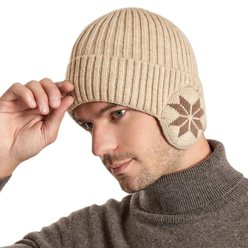 Gorro de felpa clásico para hombre, gorro de flor rómbica con orejera, forro de piel sintética gruesa, a prueba de viento, Skullies sin ala