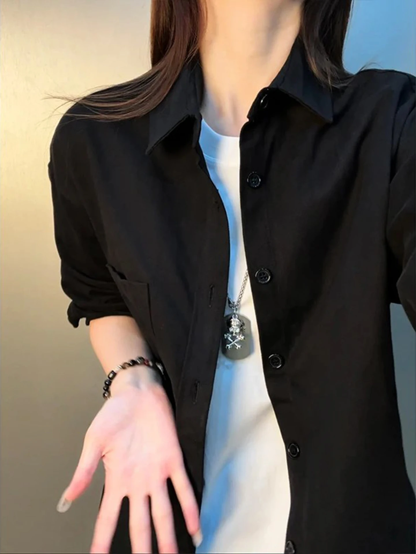 

Cleanfit Bla Workwear irt Men's Women's Spring American Retro Layering Long Sve Cotton Casual Outerwear