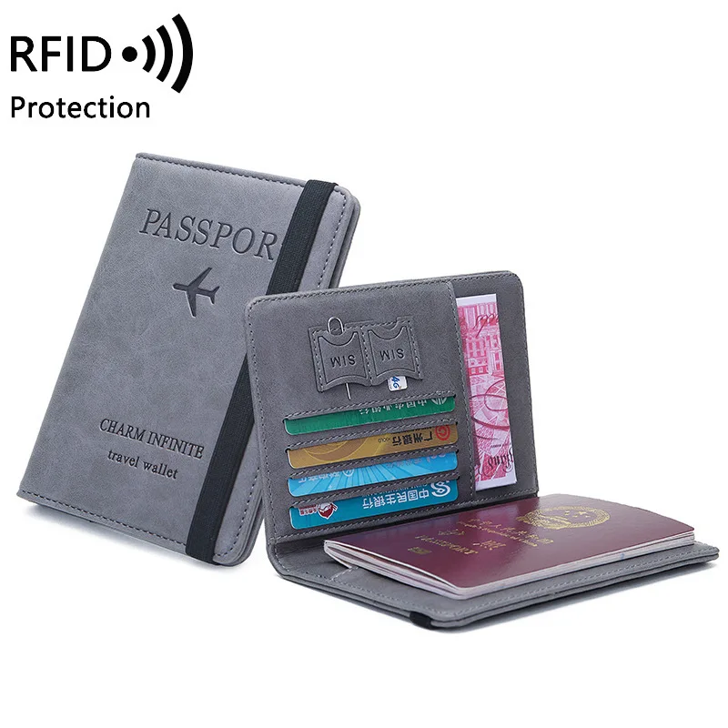 Couverture de passeport en cuir à bande élastique, blocage RFID pour cartes, porte-passeport de voyage, portefeuille, étui organisateur de documents pour hommes et femmes