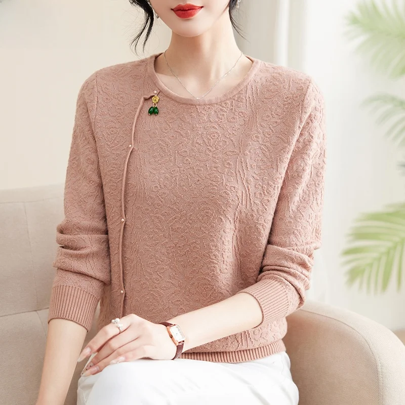 

Модный тонкий вязаный свитер-топ для женщин среднего возраста, осенняя новинка, из полиэстеровой смеси