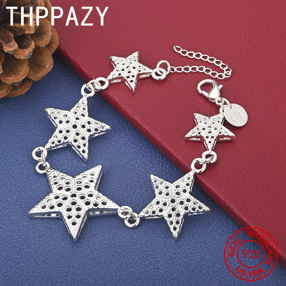 

THPPAZY 925 Sterling Silver Hollow Star Bracelet 8 Inch Chain Fashion Jewelry Birthday Christmas Party Gift Exquisite And Cute