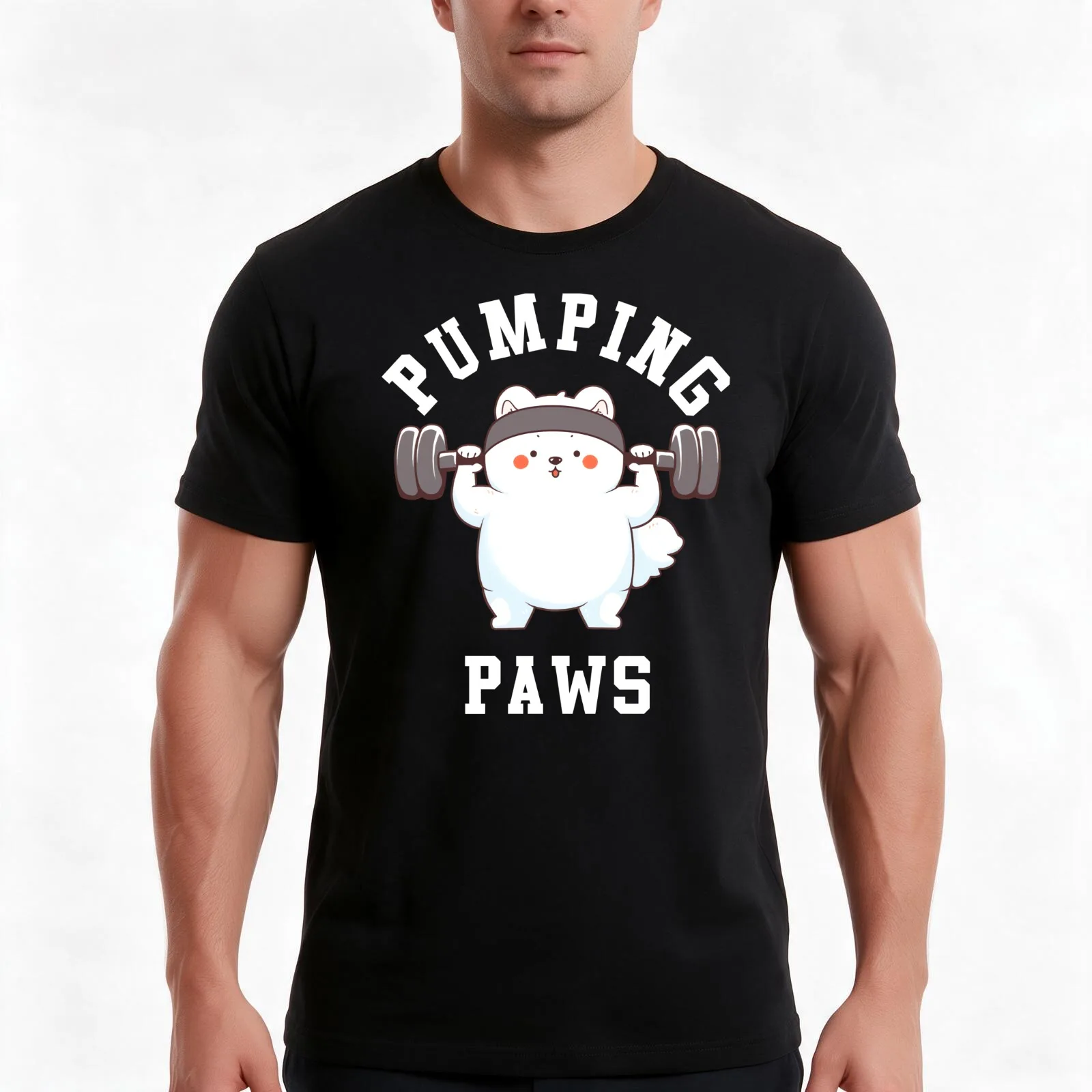 Samoyed Dog Pumping Paws T-Shirt, Summer Casual Cotton Tee, Oversized Streetwear Tops, Vintage Graphic Print, Unisex Men Women