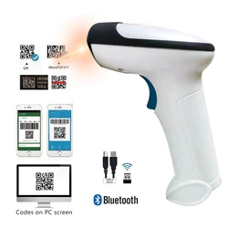 KEFAR 2D Wired Wireless BarcodeScanner Automatic Barcode ModeHandheld Bluetooth Scanner PDF417DataMatrix OR Bar code Reader