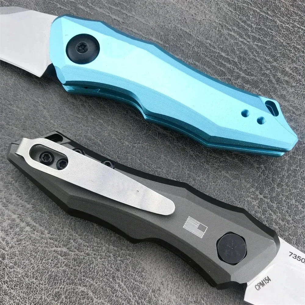 KS 7350 Launch 10 Pocket Folding Knife D2 Stonewashed Blade Blue / Gray Aluminum Handle Outdoor Hiking Camping Self Defense Tool