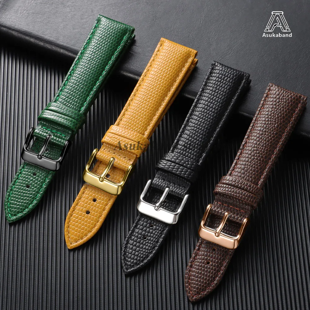 Quality 12mm 14mm 16mm 18mm 20mm Lizard Pattern Leather Watchband For Seiko For Omega Cowhide Watchstrap Men Women Soft Bracelet
