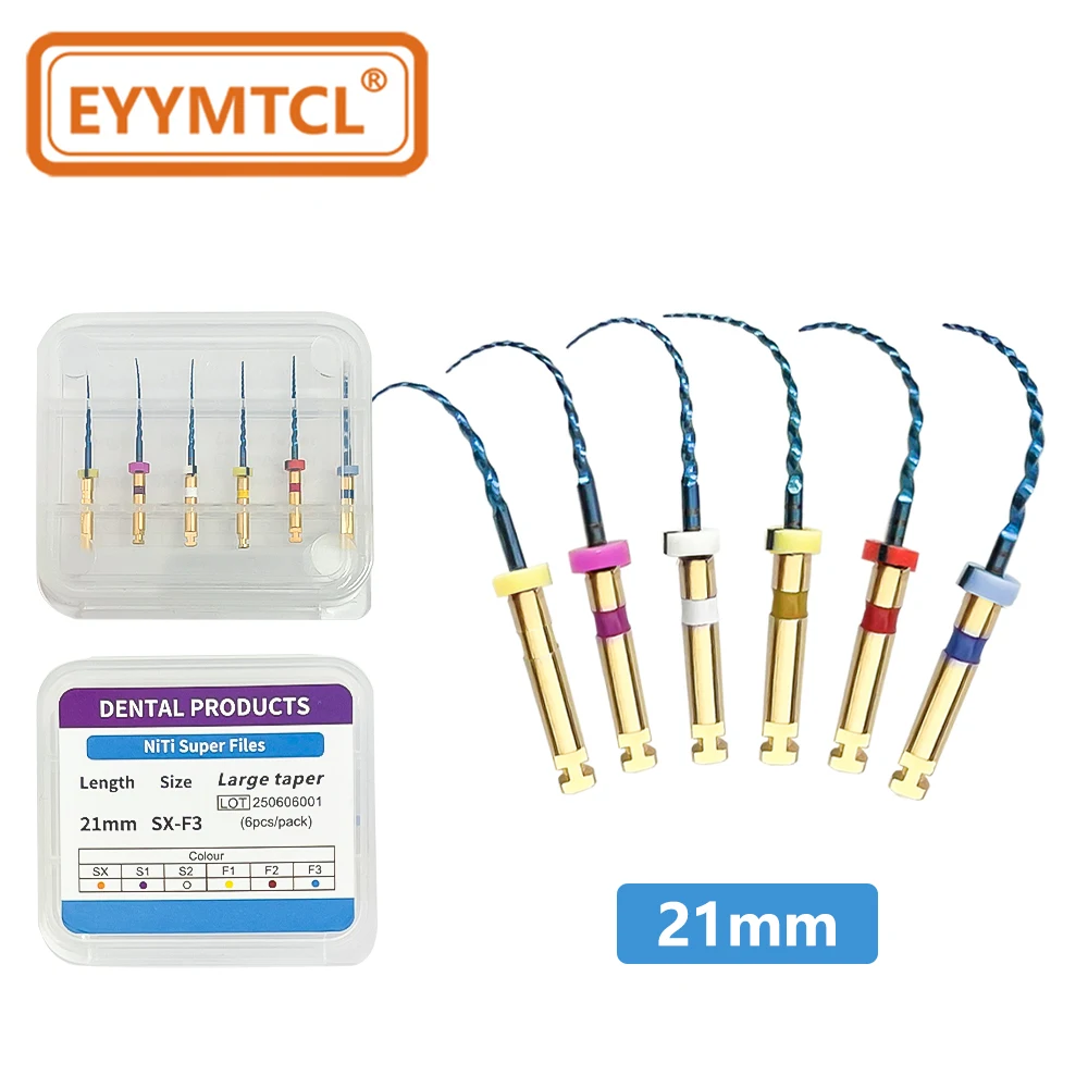 

6Pcs/Box 21mm Dental Heat-Activated Endodontic Nickel-Titanium Root Canal Files Engine Flexible Anti-Fatigue Rotary NiTi File