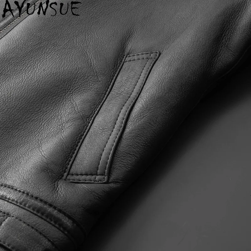 AYUNSUE Thicked Leather Jacket Men Real Fur Jacket Men Clothing High Quality Sheepskin Winter Jacket for Men Chaquetas Hombre