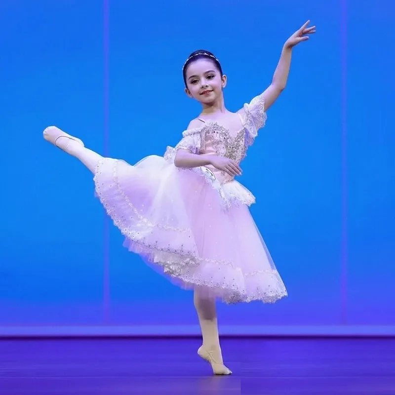 

Kids Romantic Long Ballet Dress Girls Sequins Tassel Modern Dance Tutu Stage Wear Princess Costume for Children