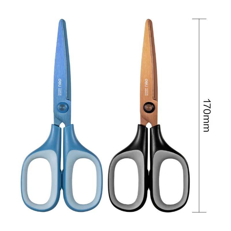 Deli 6058-T Titanium PlatedComfortable Adhesive HandleStainless Steel Office ScissorsPointed Shears Hand Sewing Knife