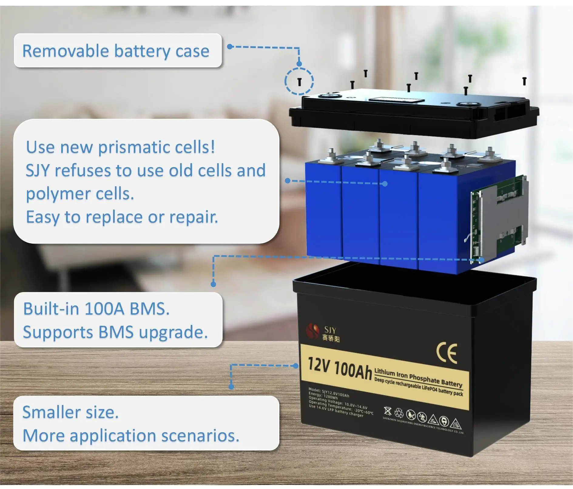 6000 Cycles New Grade A Lifepo4 12V 100Ah Lithium Battery Pack with LCD for RV Rickshaw Semi-trailer Solar System