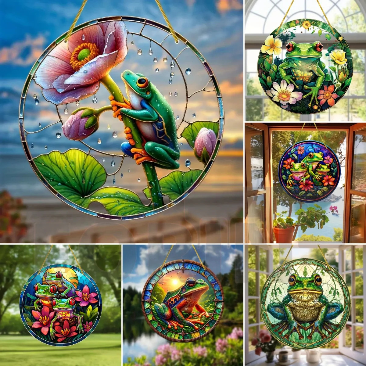 Acrylic Sun Catcher,Frog Round Translucent Window Hanging Sign,housewarming Gift for Friends,House,Porch,Patio Bar,Garden Decor