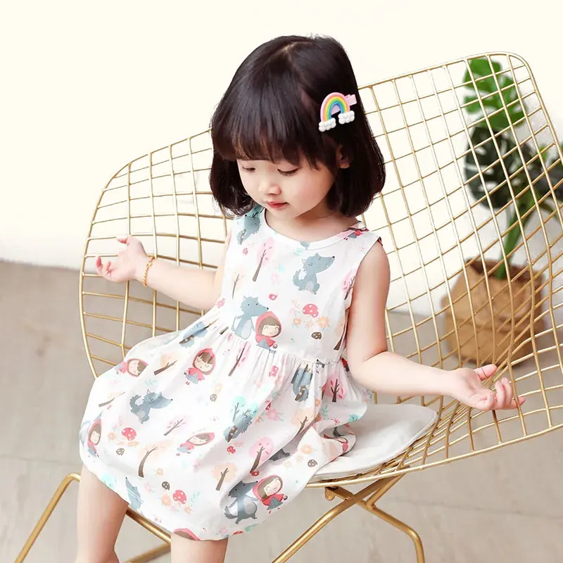 Girl Dress 100% Cotton Kids Summer Clothes Children Flower Dresses Sleeveless Cloth Princess Girls Party Fashion Outfit Clothing