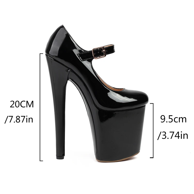 20CM Extreme Super High Heeled Nightclub Thin Heels Women\'s Thick Platform Pumps Buckle Strap Sexy Pole Dancing Shoes Plus Size