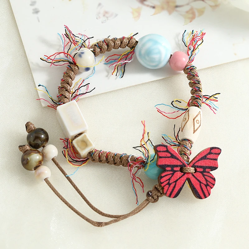 2026New creative butterfly forest-themed simple and versatile student ceramic handmade woven bracelet accessory