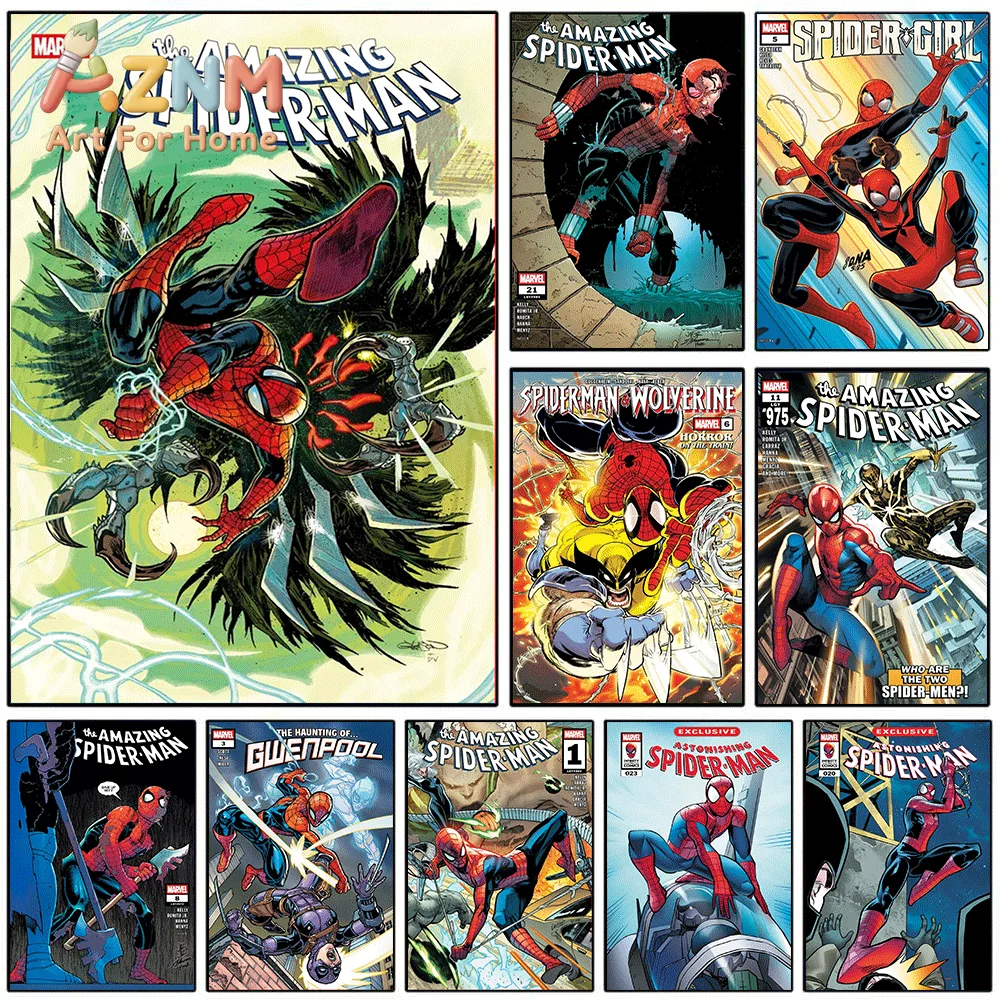 The Amazing Spider‑Man Comic Cover Canvas Print, Superhero Battle Scene Graphic Art Poster, Frameless Canvas Wall Picture for