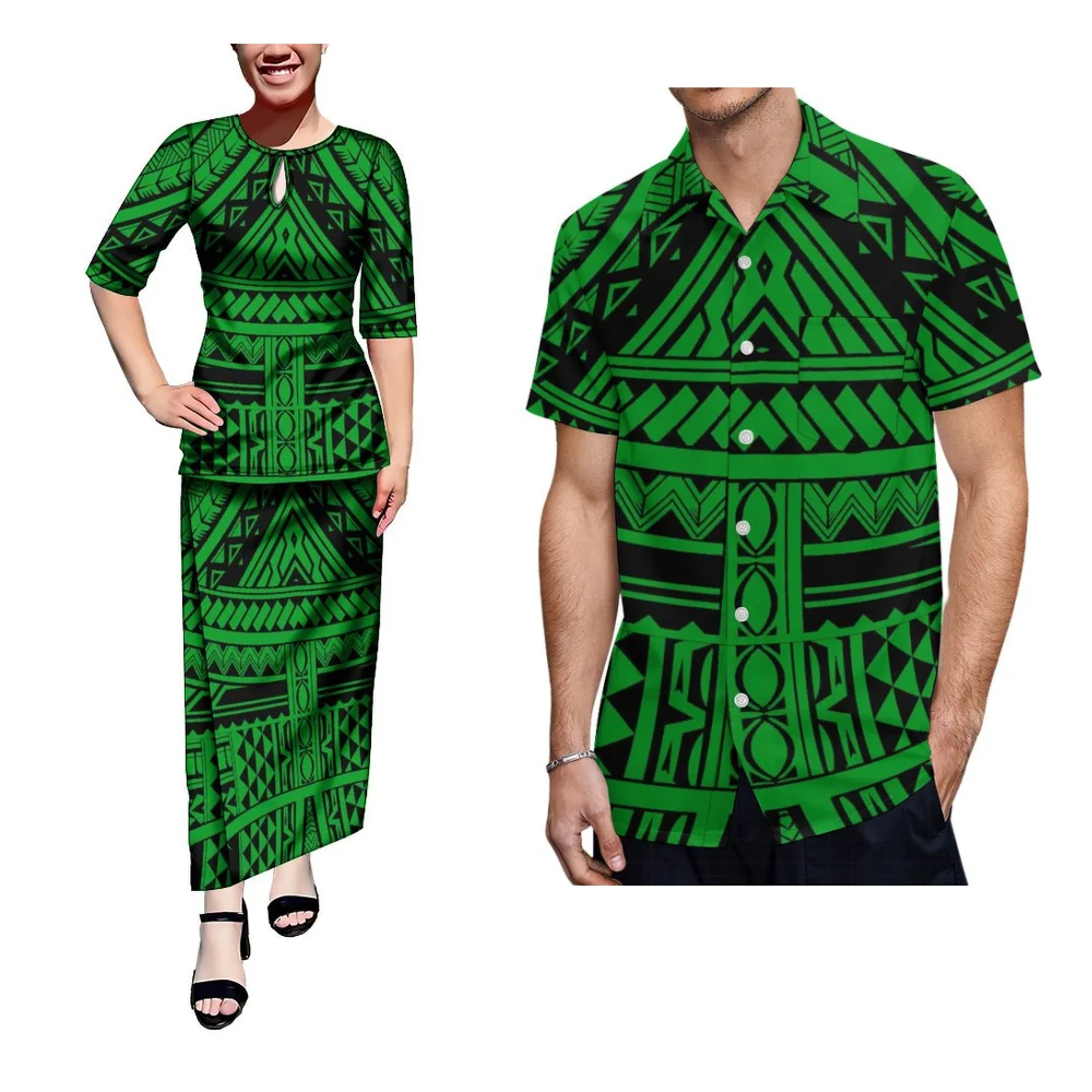 Women'S Dress Fiji Tonga Tribe Traditional Features Long Dress Samoa Puletasi Puleta Ha Couple Set Hawaii Men'S Shirt