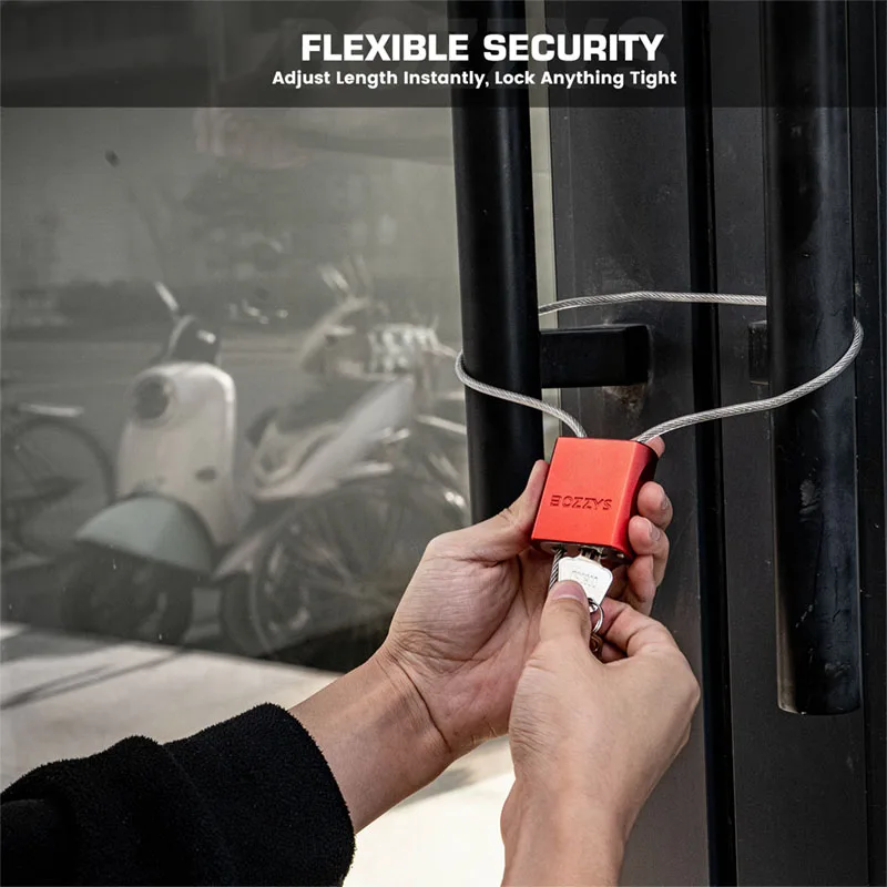 BOZZYS 4mm Adjustable Cable Lockout Padlock with 3 keys LOTO Locks Bike, Locker, Gate, Toolbox Lock out Safety