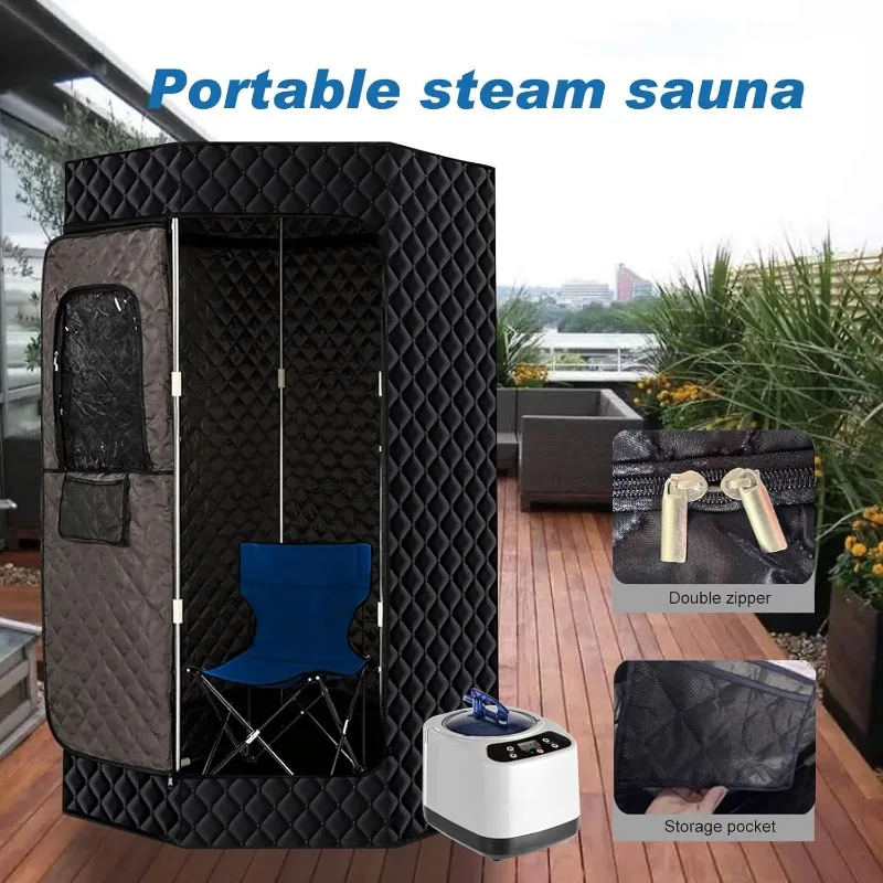 Portable Sauna Box Personal Steam Saunas for Home Sauna Tent Full Size Pentagon Sauna Room with Folding Chair Sweat Mat