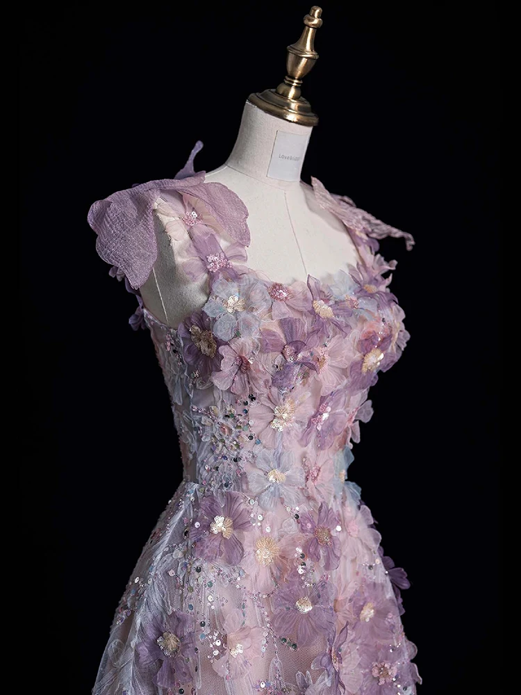 

Ele Purple Evening Gown Strapl Adult Ceremony Ball Host Bride Toaster Robe Engagement Skirt Korean Sle Floral mid...