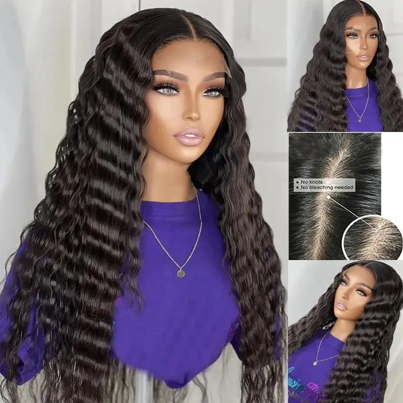 Long Natural Black Soft 26Inch 180Density Deep Wave Lace Front Wig For Women BabyHair Heat Resistant Preplucked Daily Glueless