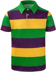 Fashion Mardi Gras Graphic 3D Print Polo Shirts For Men Clothes Casual Carnival Stripe Button POLO Shirt  Festival Unisex Tops