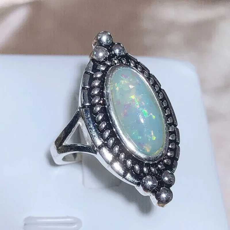 New in Female Oval Thai Silver  Rings for Women Vintage Blue Australian Treasure Big Ring Party Birthday Gift Wholesale