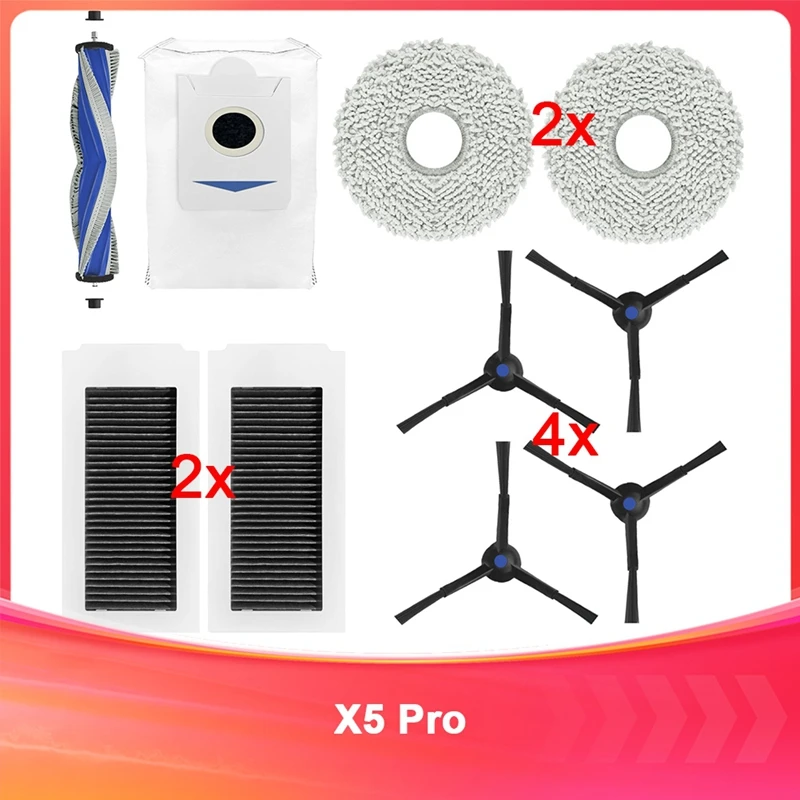 Para ecovacs vassoura x5 pro escova lateral principal pano de prato saco pó filtro aspirador acessórios
