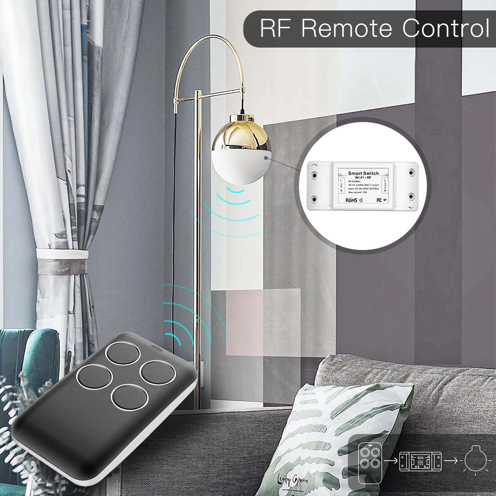 RF433 WiFi DIY Smart Switch Module RF433 Remote Control for Smart Automation Smart Life/Tuya Work with Alexa and Google Home