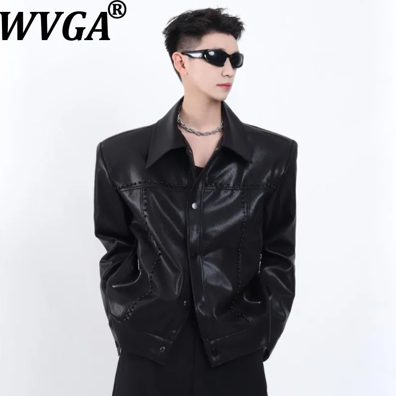 

WVGA Spring Autumn New Man Pearl Trendy Short Jacket High-end Niche Chic Casual Padded Shoulder Turn-Down Collar Coat Ins W13799