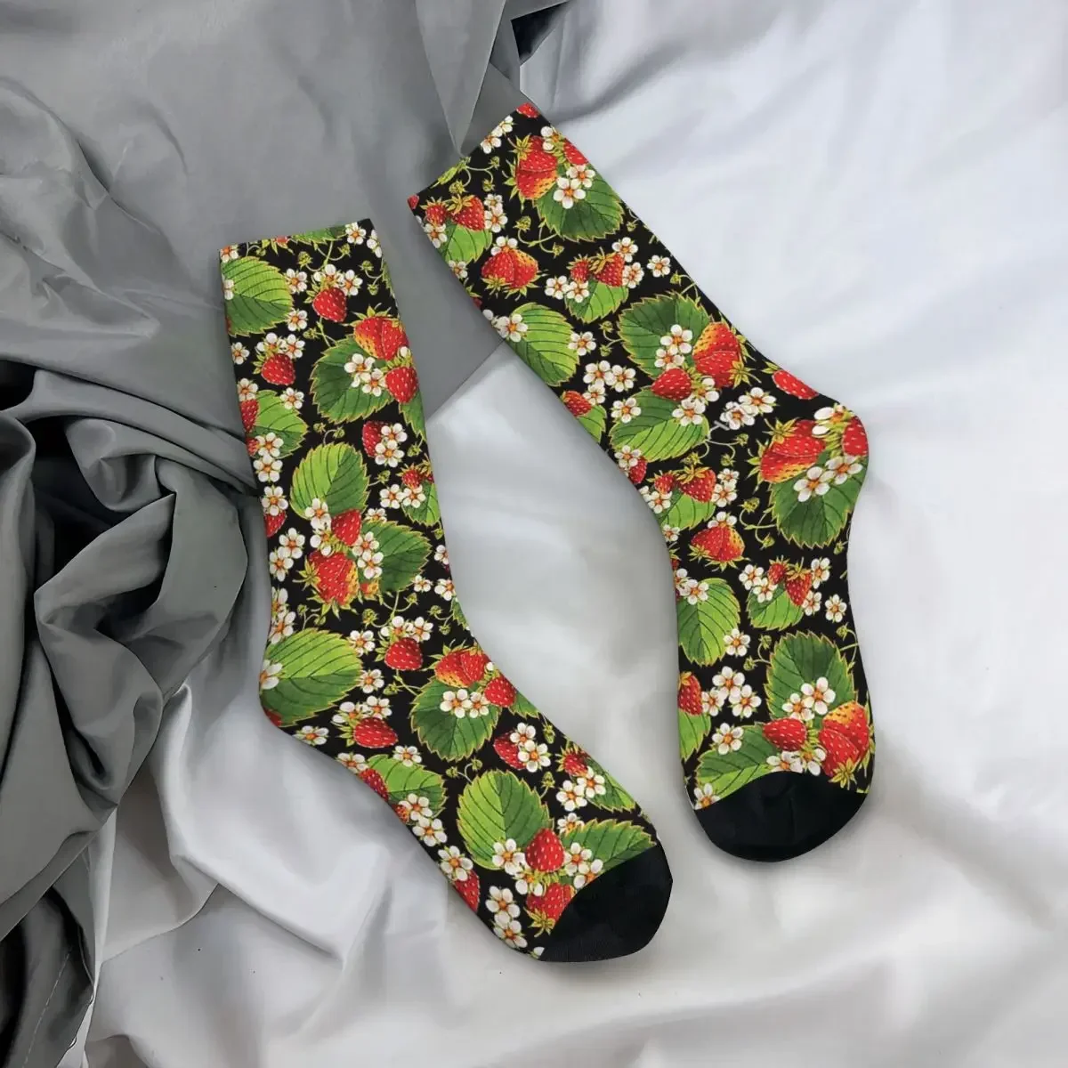 Calcetines de campos de fresa, medias súper suaves Harajuku, calcetines largos para todas las estaciones, accesorios para regalo de cumpleaños para hombre y mujer